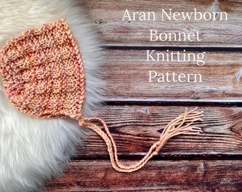 cute aran baby bonnet knitting pattern - first size - newborn to 3 months