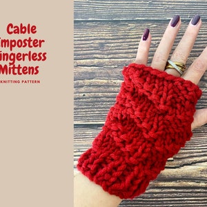 cable imposter fingerless mittens knitting pattern super chunky easy to knit image 1