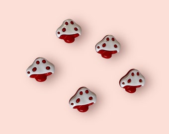 set of 5 cute toadstool mushroom buttons