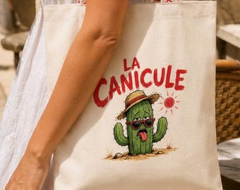 La Canicule Tote Bag, French Recycled Cotton Bag, Funny Cactus Shopping Tote, Sustainable Summer Beach Bag, Francophile Gift