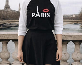 Red Kiss Lip Print Baseball Tee | Minimalist Paris T-shirt