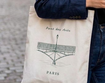 Pont des Arts Paris Tote Bag | Minimalist Arch Illustration Canvas Bag
