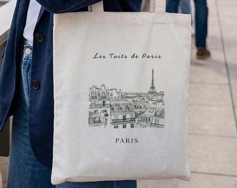 Paris Rooftops Tote Bag | Eiffel Tower Skyline Cotton Canvas Bag