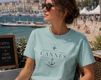 Cannes Anchor T-Shirt, French Coastal Graphic Tee, Nautical Seaside Top