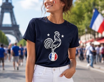 France Rooster Football T-Shirt, Navy Blue Soccer Supporter Tee