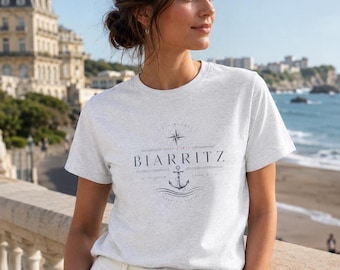Biarritz Anchor T-Shirt, French Coastal Nautical Graphic Tee
