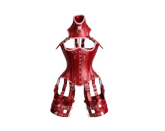 Echtes Leder Stahl Boned Korsett Bodysuit, Gothic Harness Bustier, Schnürung Festival Outfit