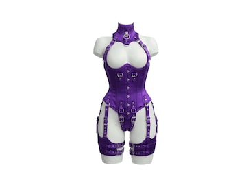 Women's Satin Overbust Corset, Handmade Steel Boned, Lace-Up Front, 100% Genuine Purple Corset.