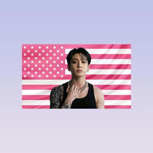 Tapiz de bandera estadounidense rosa de Jungkook - Decoración de pared de ídolo K-Pop BTS - Banner estético para dormitorio, regalo para fans