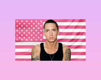 Eminem Pink Amerikanische Flagge Tapisserie - Rap Legende Wanddekoration - Hip Hop ästhetischer Wohnheim Raum Banner Geschenk für Musikfans