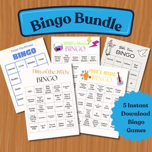 Bingo bundle includes 3 music bingos and two trivia bingos