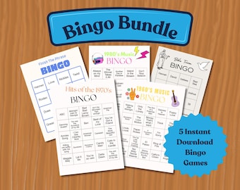 5-Game Bingo Bundle for Seniors | Music Bingo 60s 70s 80s + Trivia | Activity Director Resource | Memory Care | Instant Download