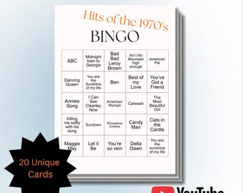 1970s Music Bingo Game | Senior Reminiscence Therapy Activity (Printable PDF)