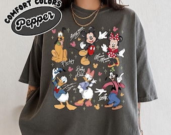 Retro Mickey and Friends Signatures Comfort Colors® Shirt, Disneyland Friend Trip 2026, Disney Family Trip Shirt, Mickey & Co Shirt
