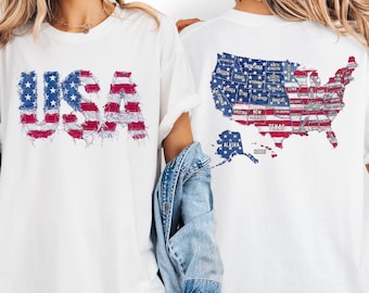 USA Map Print T-Shirt, 4th of July Patriotic Apparel