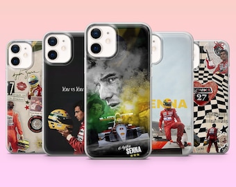 Vintage-F1-Fahrerhülle mit Ayrton Senna-Motiv für iPhone 17 Pro, 16, 15, 14, 13, Samsung S25, S24, S23, S22, A16, A26, Pixel 10, 9 Pro