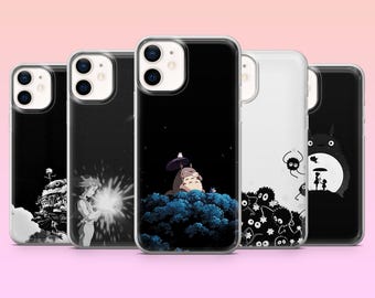 Black Ghibli Handyhülle Studio Ghibli Anime Cover für iPhone 17Pro, 16, 15, 14, 13, Samsung S25, S24, S23, S22, A16, A26, Pixel 10, 9Pro