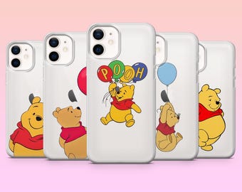 Transparente Winnie Puuh Handyhülle mit Kawaii-Bärenmotiv für iPhone 17e, 16, 15, 14, 13, Samsung S25, S24, S23, S22, A16, A26, Pixel 10, 9