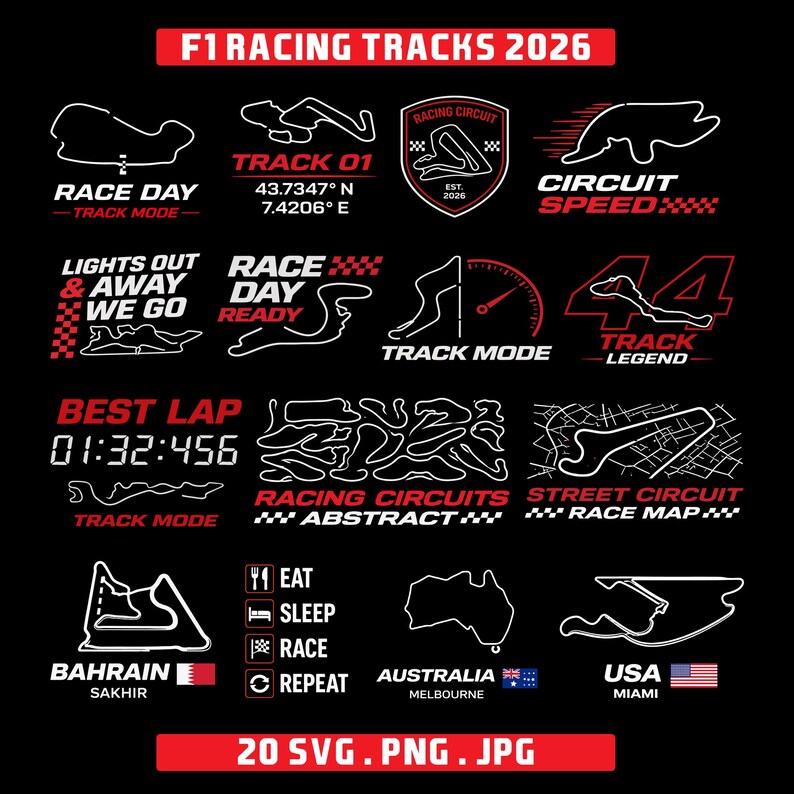 20 Racing Track SVG Bundle – Motorsport Circuit Designs, Race Day ...