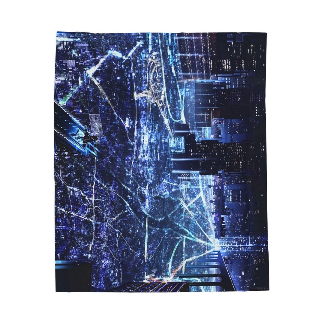 City Nightscape Abstract Lights Velveteen Plush Blanket | Urban Skyline ...