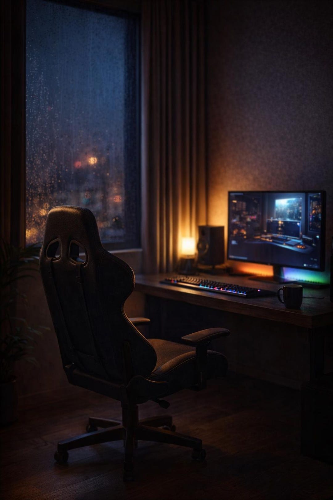 Rustic Gamer Picures Cozy Gaming Wall Art, Rainy Night Poster, Minimalist Gamer Room Decor ...