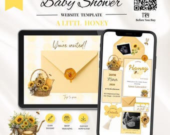 A little honey is on the way baby shower website with RSVP Editable Bee baby shower invitation  Honey baby shower website template