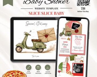 Special Delivery Pizza Baby Shower Website Template with RSVP, Editable Canva Website, Special Delivery Baby Shower Digital Invitation
