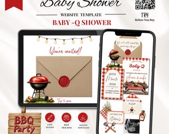 Baby-Q Baby Shower Website Invitation Template: Baby BBQ Theme With Rsvp Tracking (Editable in Canva)