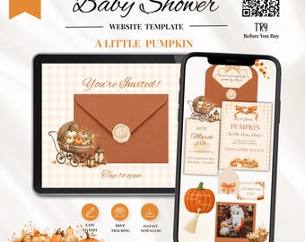 A Little Pumpkin On The Way Baby Shower Website Invitation With RSVP | Gender Neutral Digital Pumpkin Fall Invite | Editable Canva Template