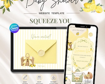 Lemon Baby Shower Website Template with RSVP : Editable Animated Invitation, We Can't Wait to Squeeze You