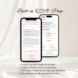 Babyshower uitnodiging sjabloon 'Tiny Toes & Pretty Bows' op Canva, roze digitale uitnodiging voor een babyshower voor een meisje, Coquette website-uitnodiging met RSVP afbeelding 3