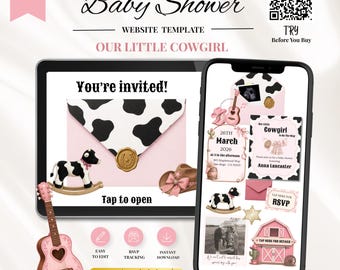 Editable A Little Cowgirl is On the Way Baby Shower Website Template with RSVP Wild West Party DIY Girl Rodeo Baby Shower Digital Invitation