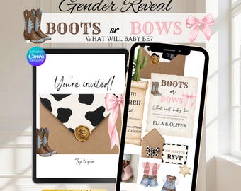 Boots or Bows Gender Reveal Invitation Website Template: With Rsvp Tracking (Editable in Canva )