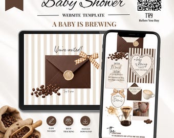 Baby is Brewing Baby Shower Website Template with RSVP, Editable Canva Website, Cafe Coffee Digital Invitation Bebe Cafe Baby Shower Invite