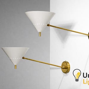 Aplique de pared moderno blanco y dorado, lámpara de pared ajustable, lámpara de pared minimalista escandinava, lámpara de brazo oscilante de latón, lámpara de lectura para dormitorio