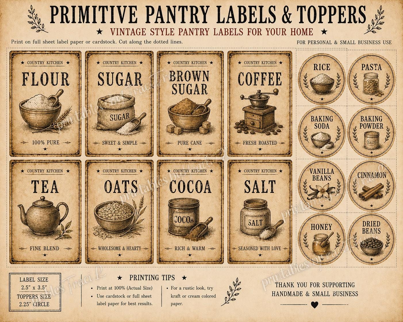 Primitive Pantry Labels – Rustic Farmhouse Jar Stickers (digital ...