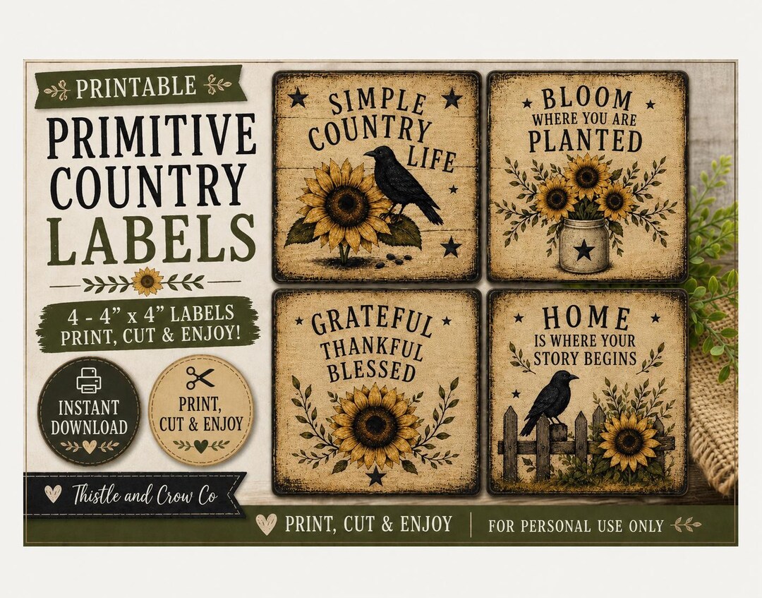 Primitive Country Labels Printable, Rustic Farmhouse, Jar Labels ...