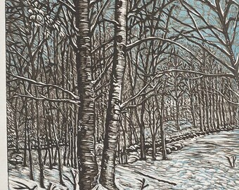 The Birches Reduction Block Print