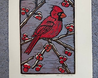 Cardinal Block Print