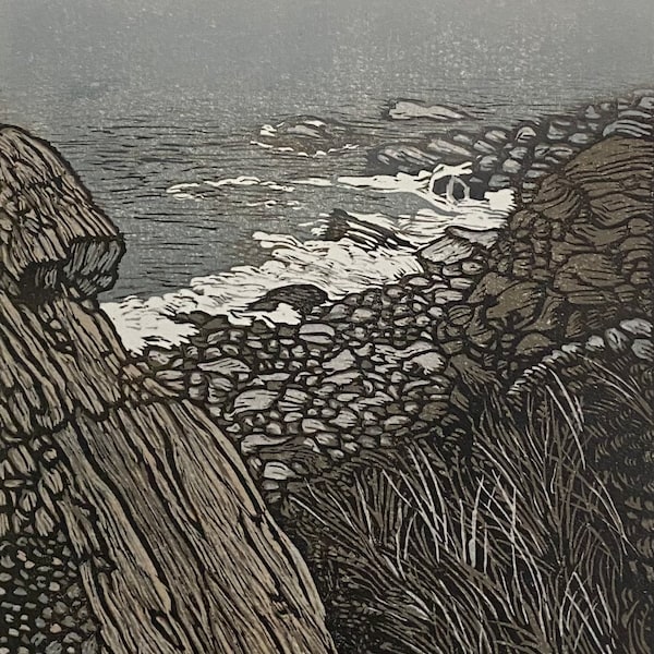 Foggy Coast, Maine block Print