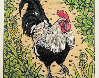 Kauai Wild Rooster Block Print