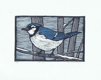 Blue Jay Reduction Block Print