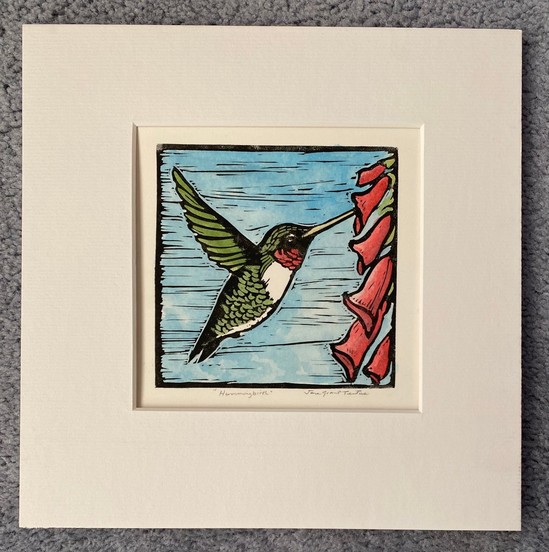 Ruby Throated Hummingbird Block Print - Etsy