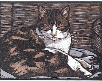 Napping Cat Block Print