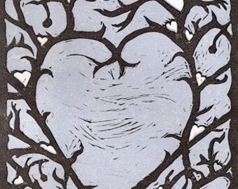 Snow Hearts Block Print