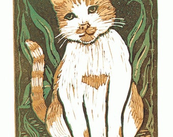 Floyd the cat block print