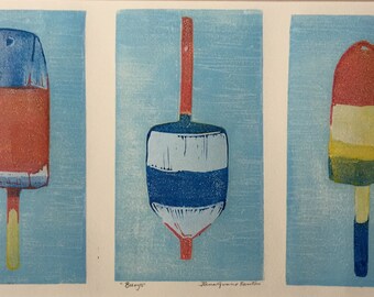 Lobster Buoys Block Print