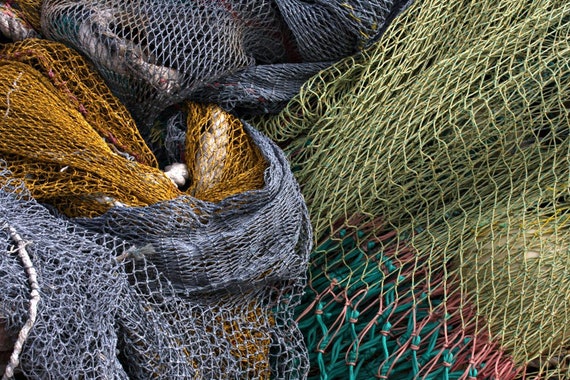 Iceland, Ísafjörður, Fishing Nets, Colored Nets, Abstract Patterns, Gray,  Green, Gold -  Canada