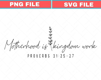 Motherhood is Kingdom Work SVG, Floral Mama PNG, Christian Mom Bible Verse (Digital Download)