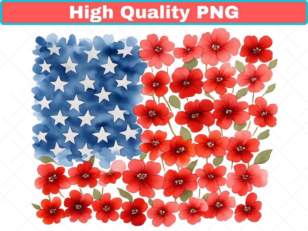 Floral American Flag PNG, Watercolor USA Design, 4th of July Graphic ...
